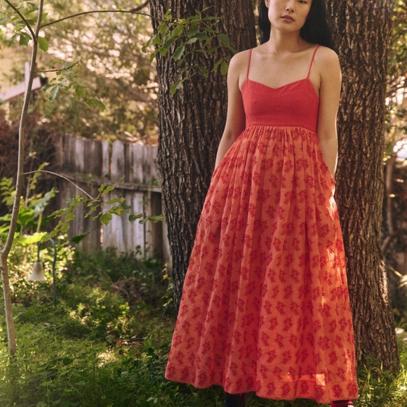 The Great Camelia Orange Red Floral Eyelet sundress Midi Dress size 3 Large - Picture 1 of 10